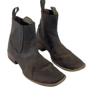 El Besserro Men's Brown Leather Square Toe Western Chelsea Boots 11.5EE MEX 30EE